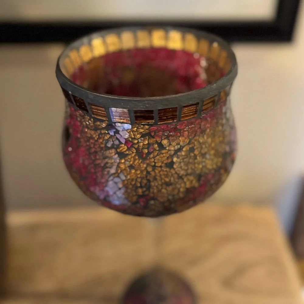 Pier 1 Large Mosaic Stain Glass Pedestal candle Holders - vintage Y2K